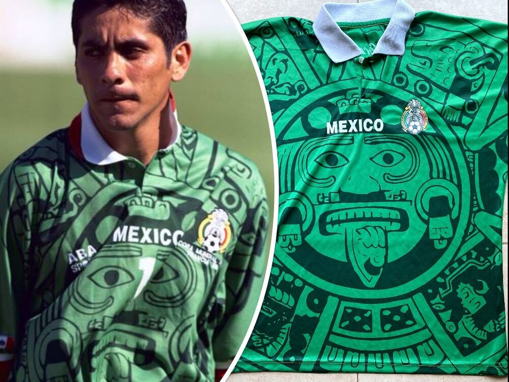 Mexico 1998 COCA-COLA France World Cup jersey XL green Aztec FIFA Soccer vintage